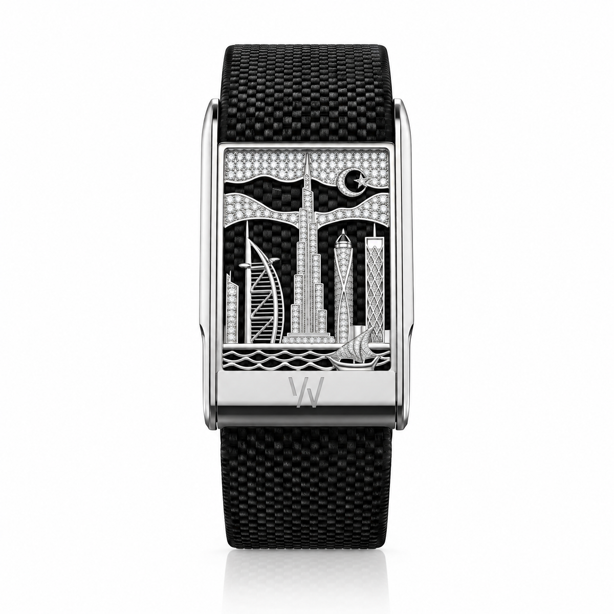 Dubai Skyline Diamond WHOOP 5.0 case set with moissanite – angle view – Zius Jewels