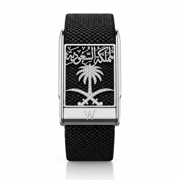 Palm & Swords Arabic Calligraphy Diamond WHOOP 5.0 case set with moissanite – angle view – Zius Jewels