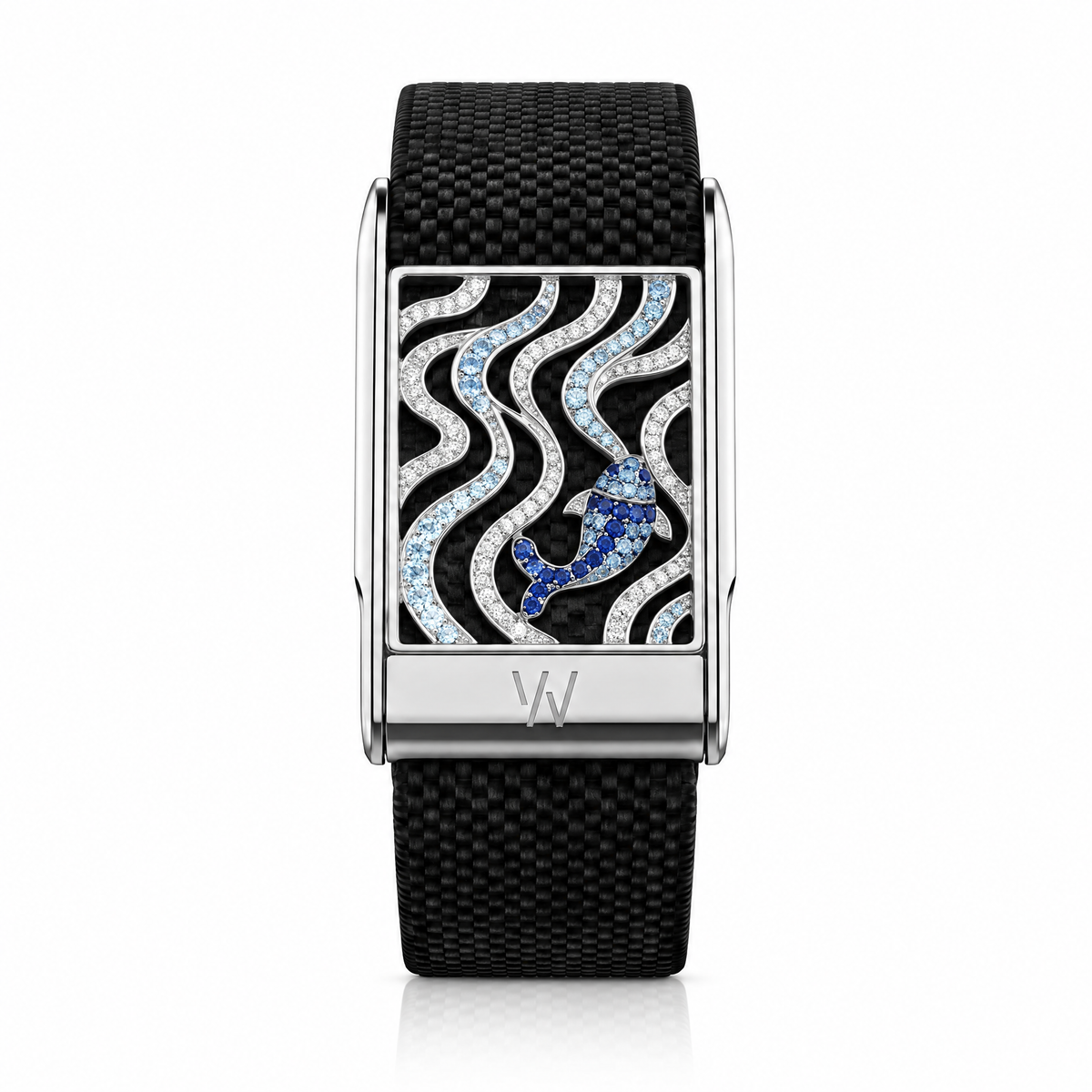 Black & White Wave Diamond WHOOP 5.0 case set with moissanite – angle view – Zius Jewels