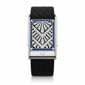 Art Deco Sapphire Fan Diamond WHOOP 5.0 case set with moissanite – angle view – Zius Jewels