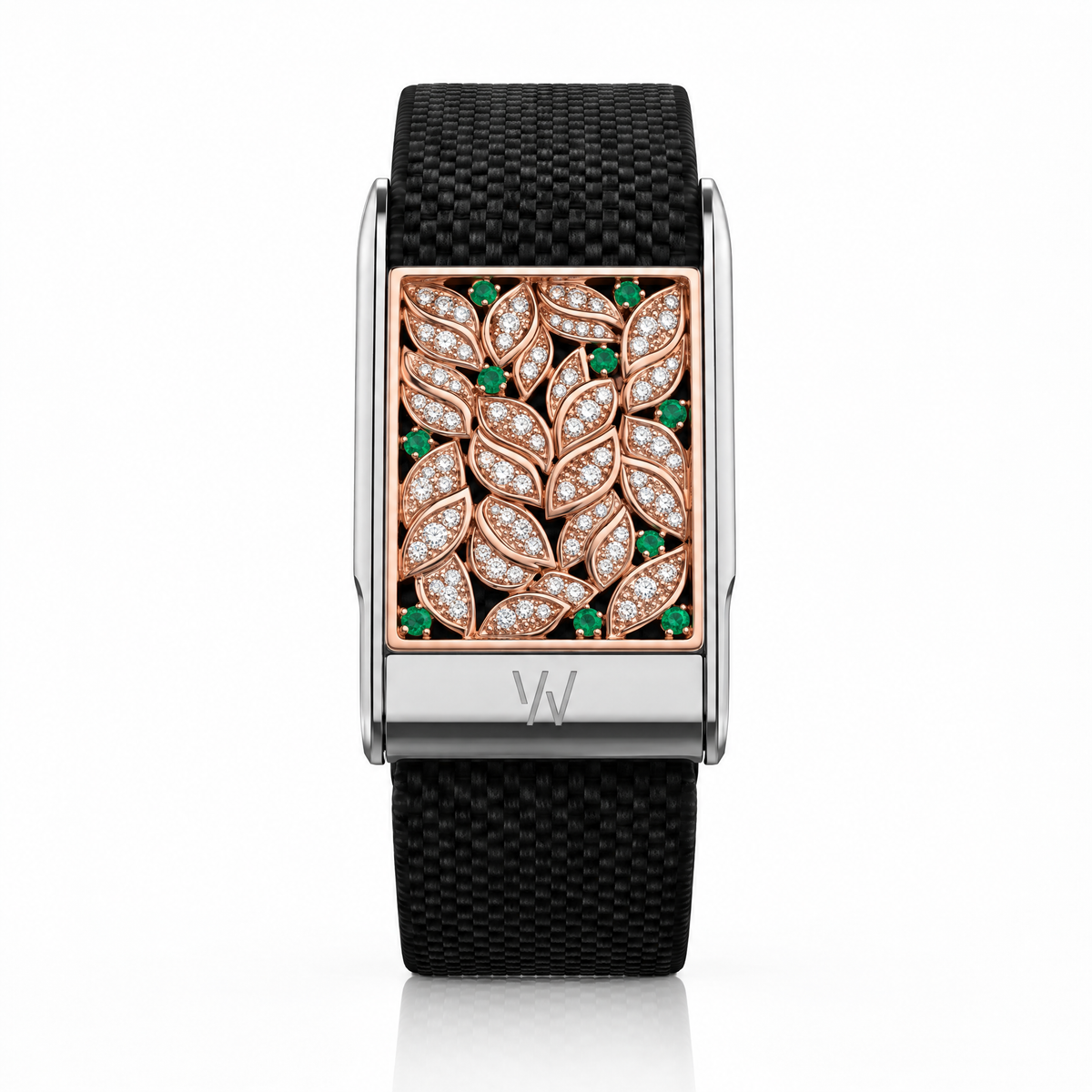 Multicolor Gemstone Leaves Diamond WHOOP 5.0 case set with moissanite – angle view – Zius Jewels