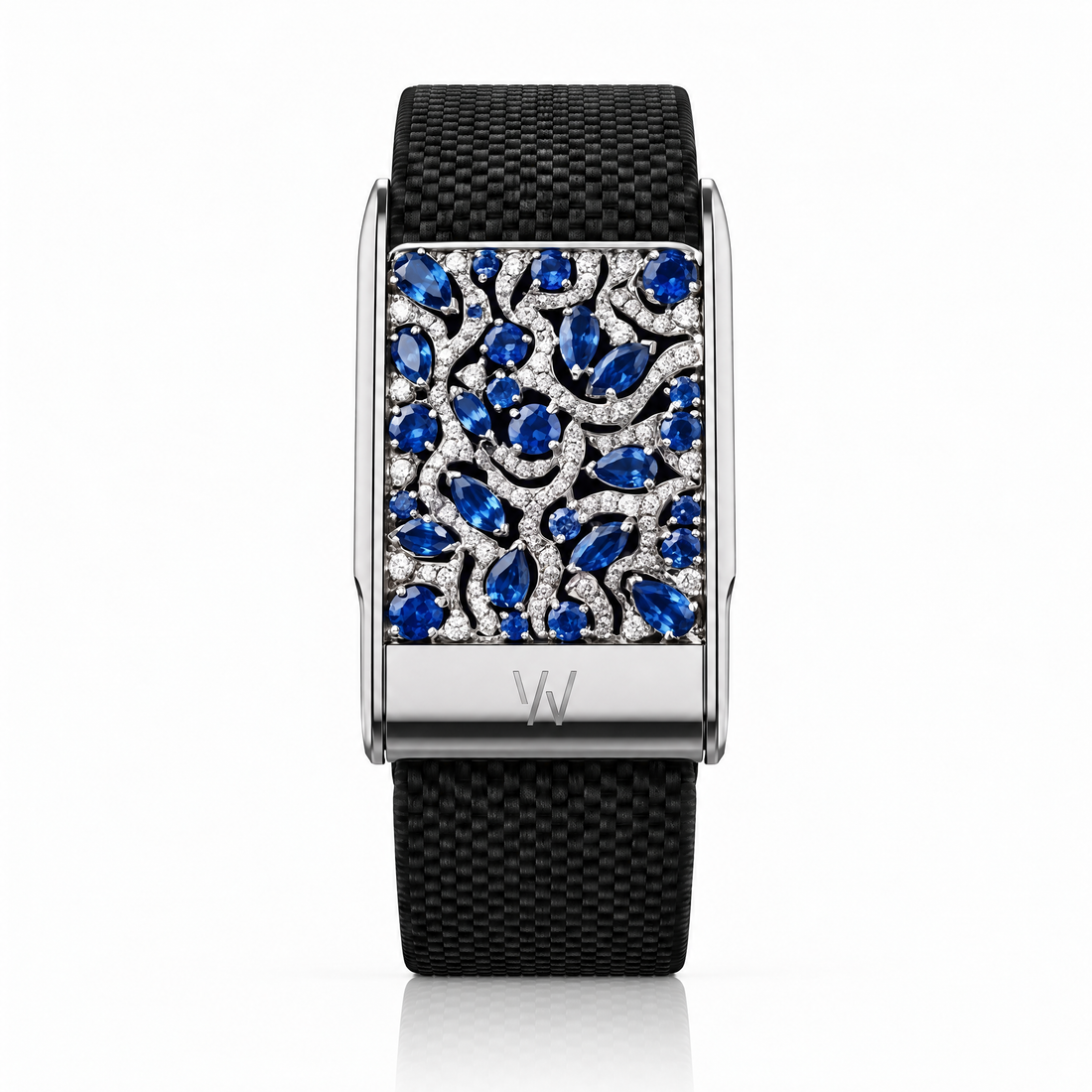 Blue Sapphire Cluster Diamond WHOOP 5.0 case set with moissanite – angle view – Zius Jewels