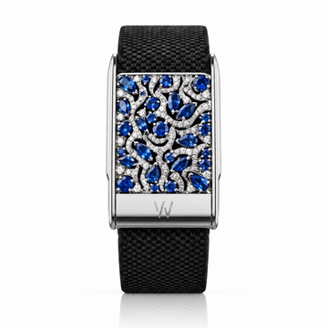 Blue Sapphire Cluster Diamond WHOOP 5.0 case set with moissanite – angle view – Zius Jewels