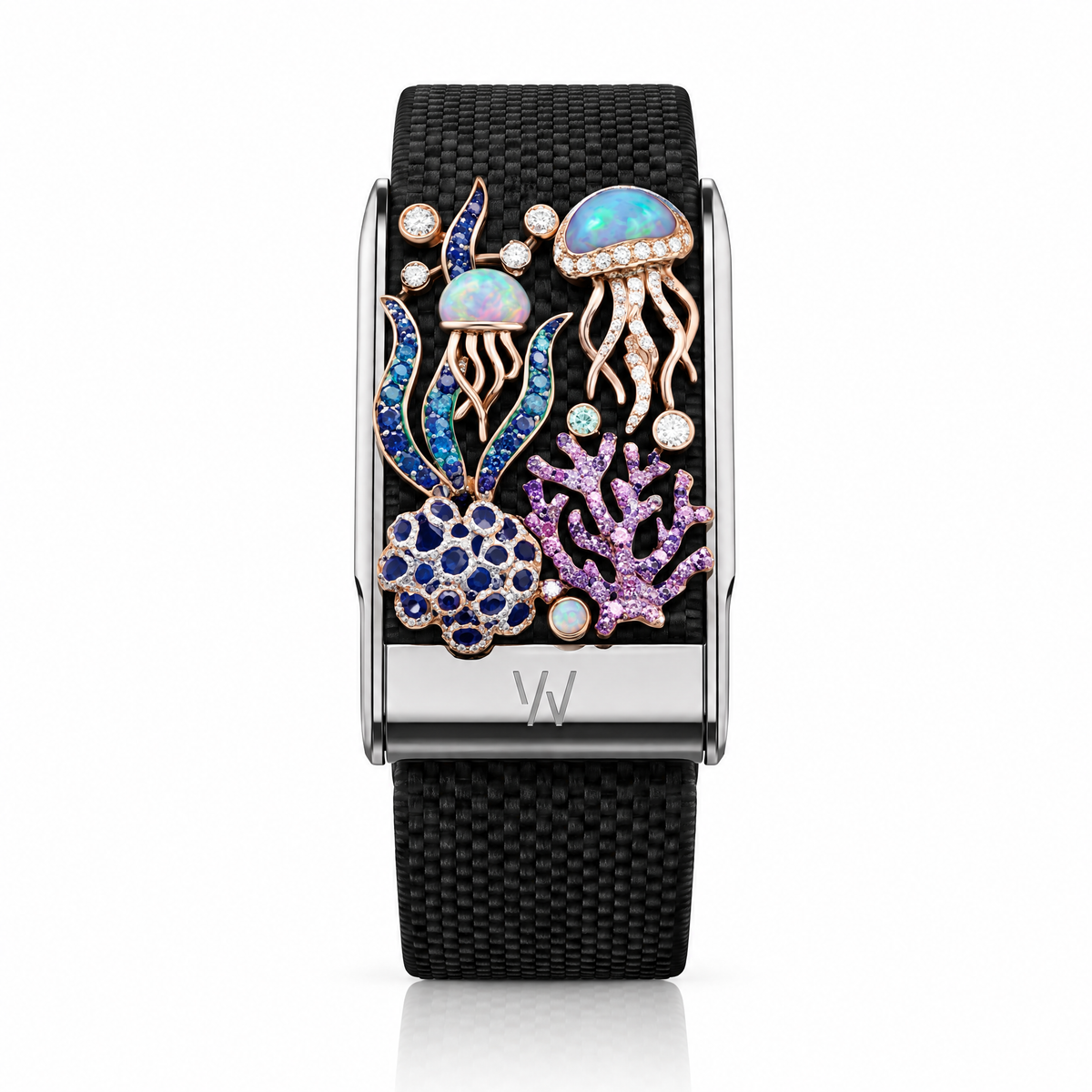 Coral Reef & Jellyfish Diamond WHOOP 5.0 case set with moissanite – angle view – Zius Jewels