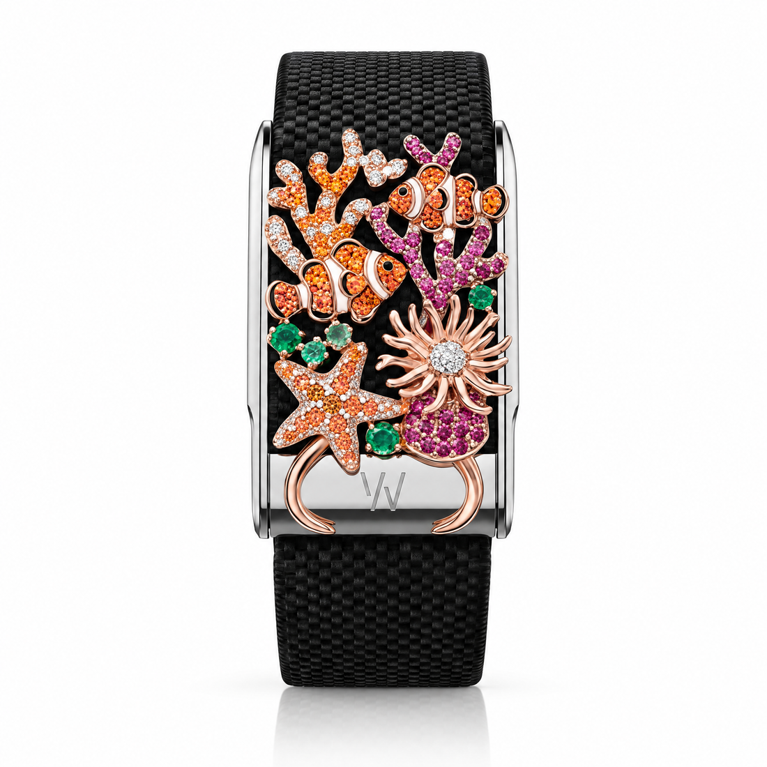 Clownfish Coral Reef Diamond WHOOP 5.0 case set with moissanite – angle view – Zius Jewels