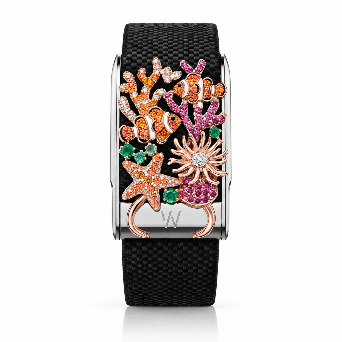 Clownfish Coral Reef Diamond WHOOP 5.0 case set with moissanite – angle view – Zius Jewels
