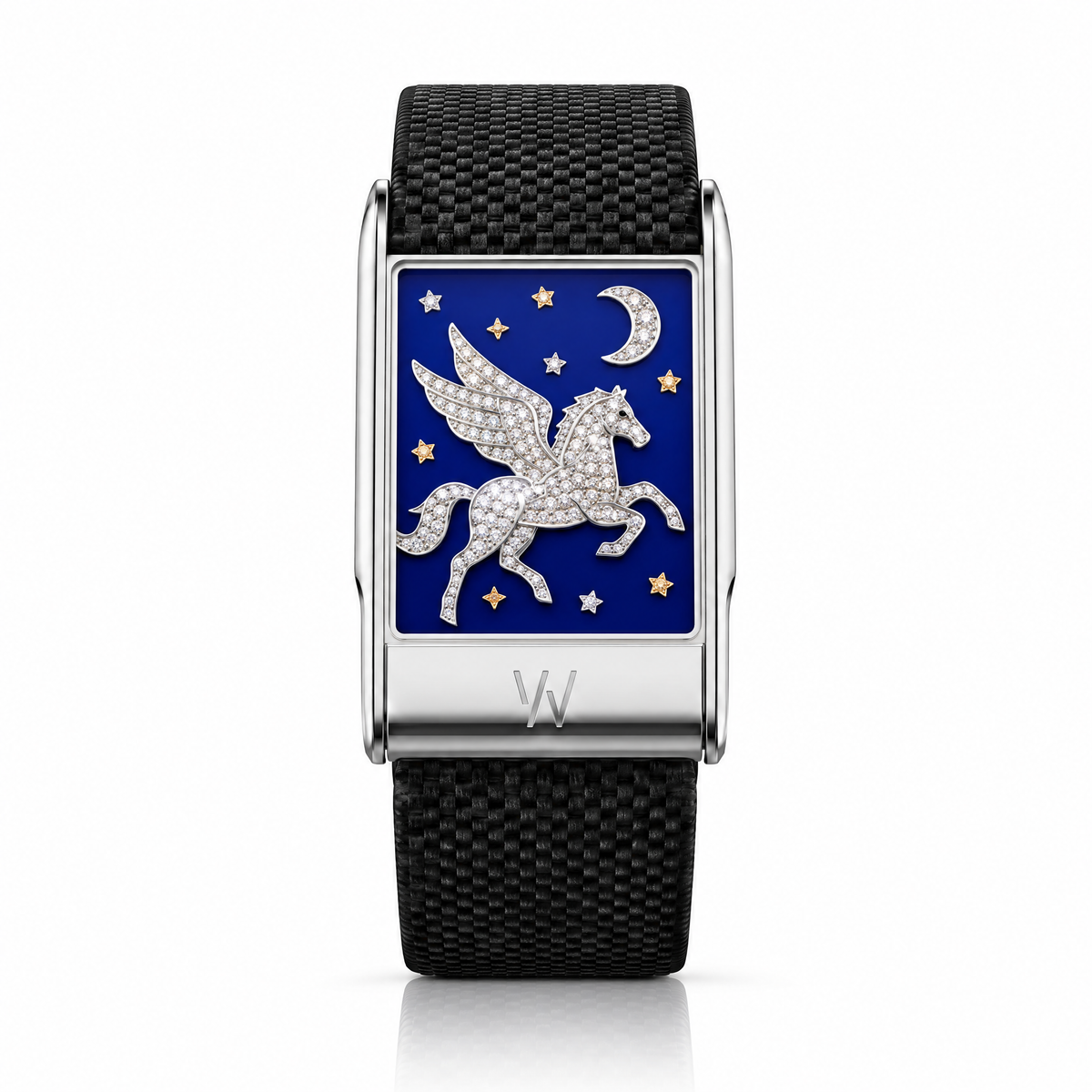 Pegasus Night Sky Diamond WHOOP 5.0 case set with moissanite – angle view – Zius Jewels