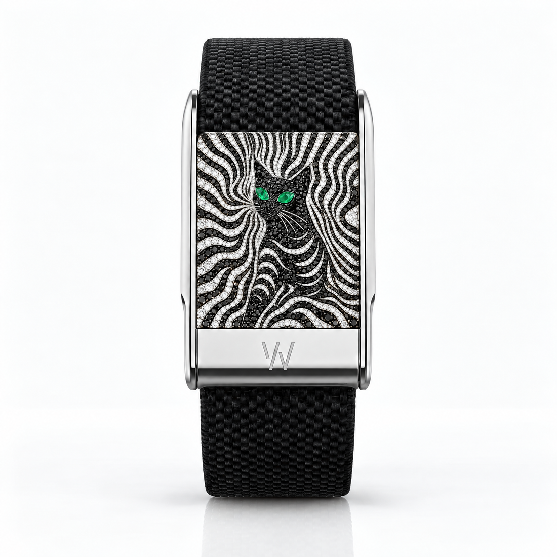 Zebra Stripe Panther Diamond WHOOP 5.0 case set with moissanite – angle view – Zius Jewels