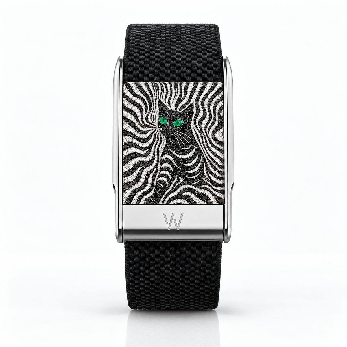 Zebra Stripe Panther Diamond WHOOP 5.0 case set with moissanite – angle view – Zius Jewels