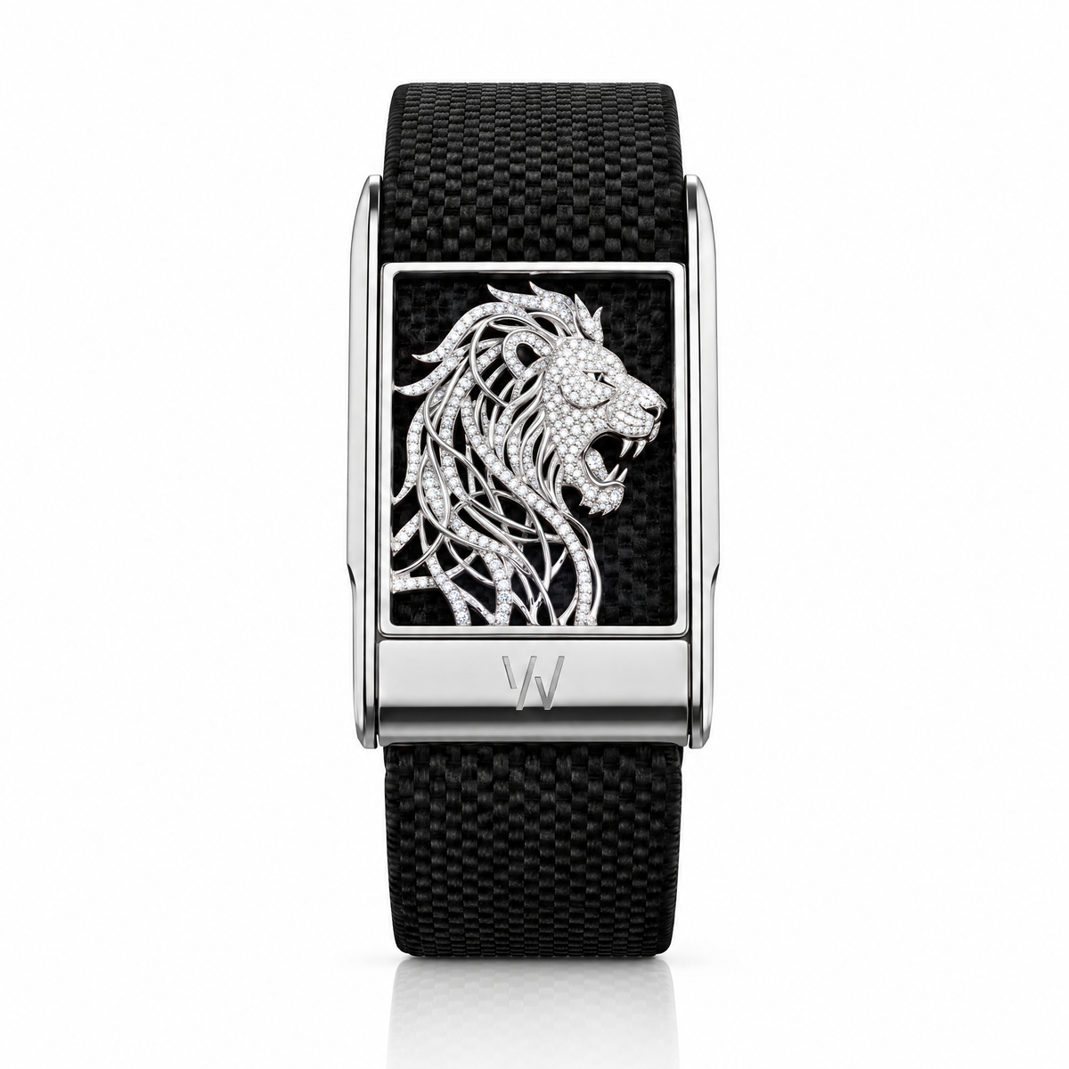 Diamond Lion Head WHOOP 5.0 case set with moissanite – angle view – Zius Jewels