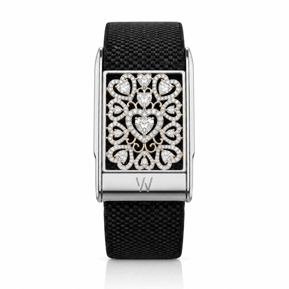 Diamond Heart Lace WHOOP 5.0 case set with moissanite – angle view – Zius Jewels