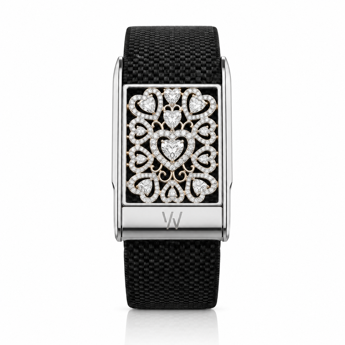 Diamond Heart Lace WHOOP 5.0 case set with moissanite – angle view – Zius Jewels