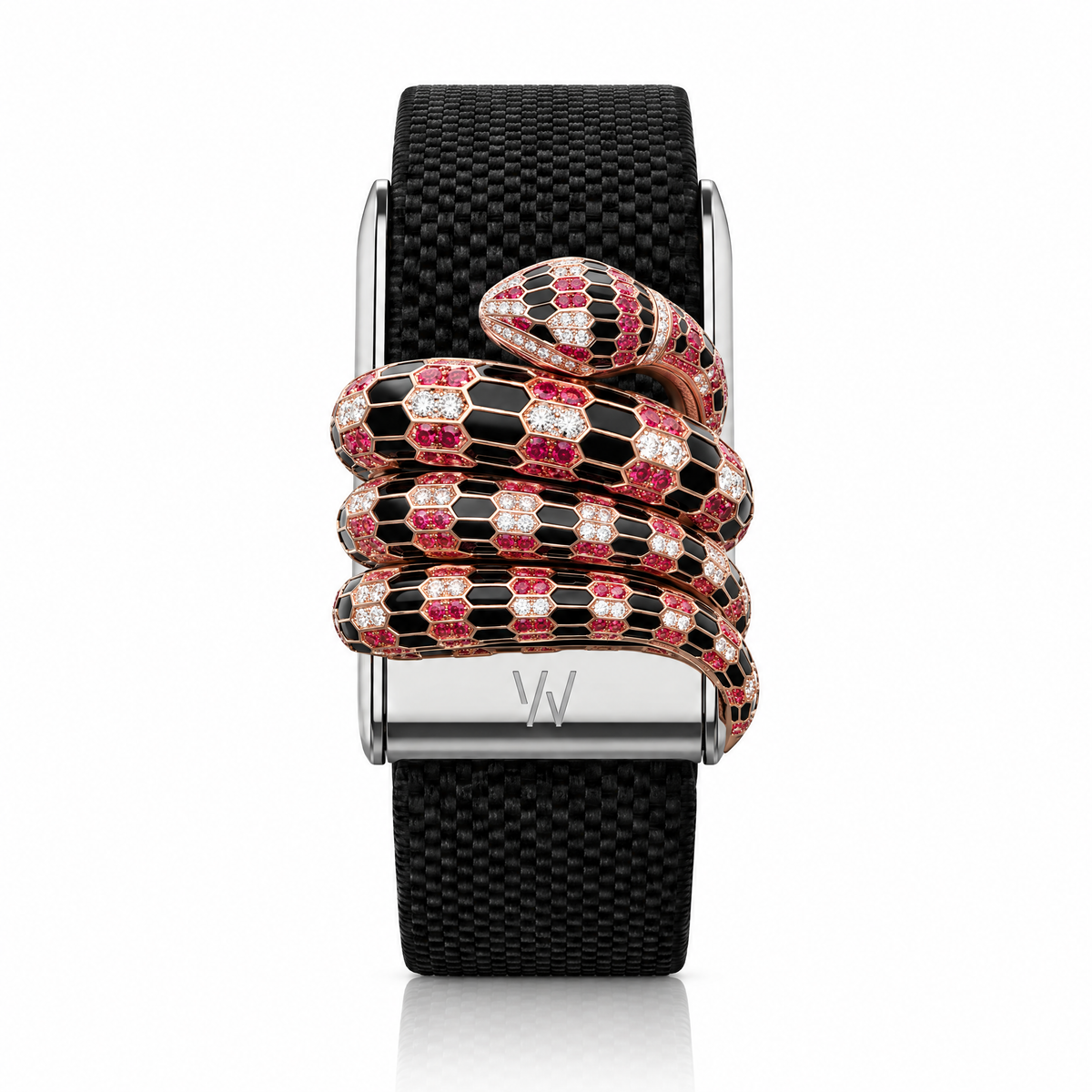 Red Coiled Snake Diamond WHOOP 5.0 case set with moissanite – angle view – Zius Jewels