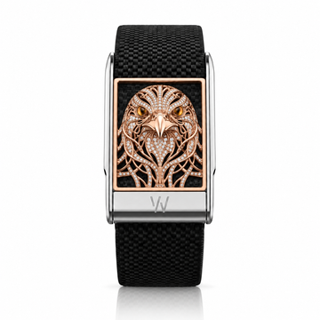 Rose Gold Eagle Diamond WHOOP 5.0 case set with moissanite – angle view – Zius Jewels