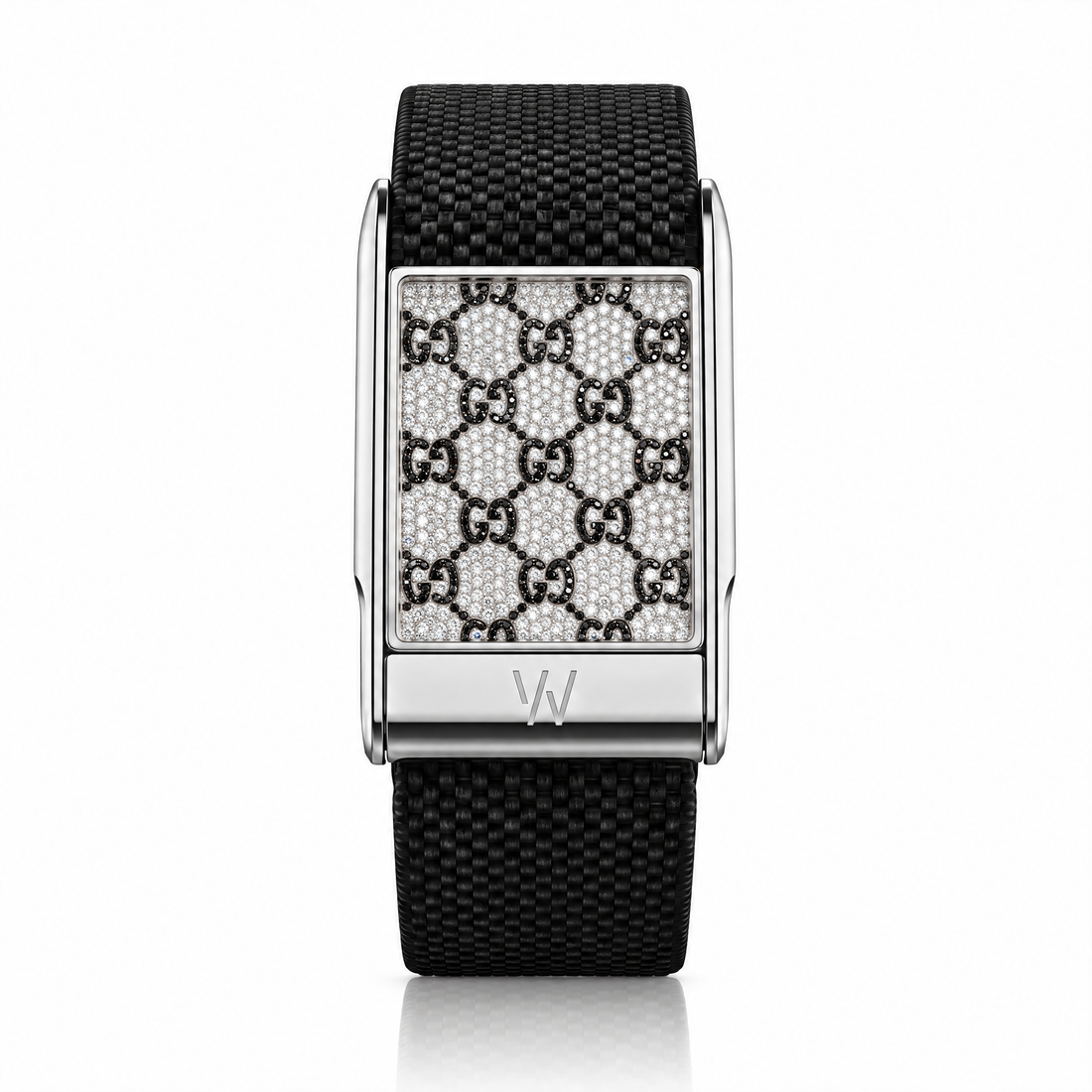 Diamond Monogram Pattern WHOOP 5.0 case set with moissanite – angle view – Zius Jewels