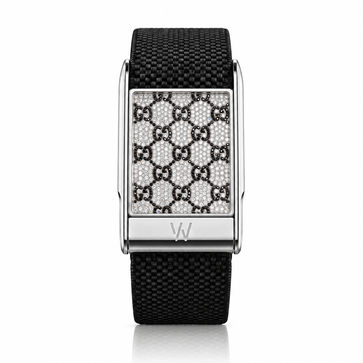 Diamond Monogram Pattern WHOOP 5.0 case set with moissanite – angle view – Zius Jewels