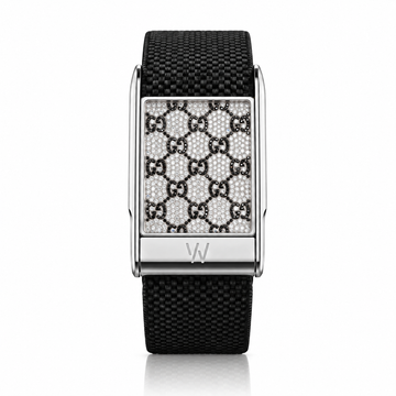 Diamond Monogram Pattern WHOOP 5.0 case set with moissanite – angle view – Zius Jewels