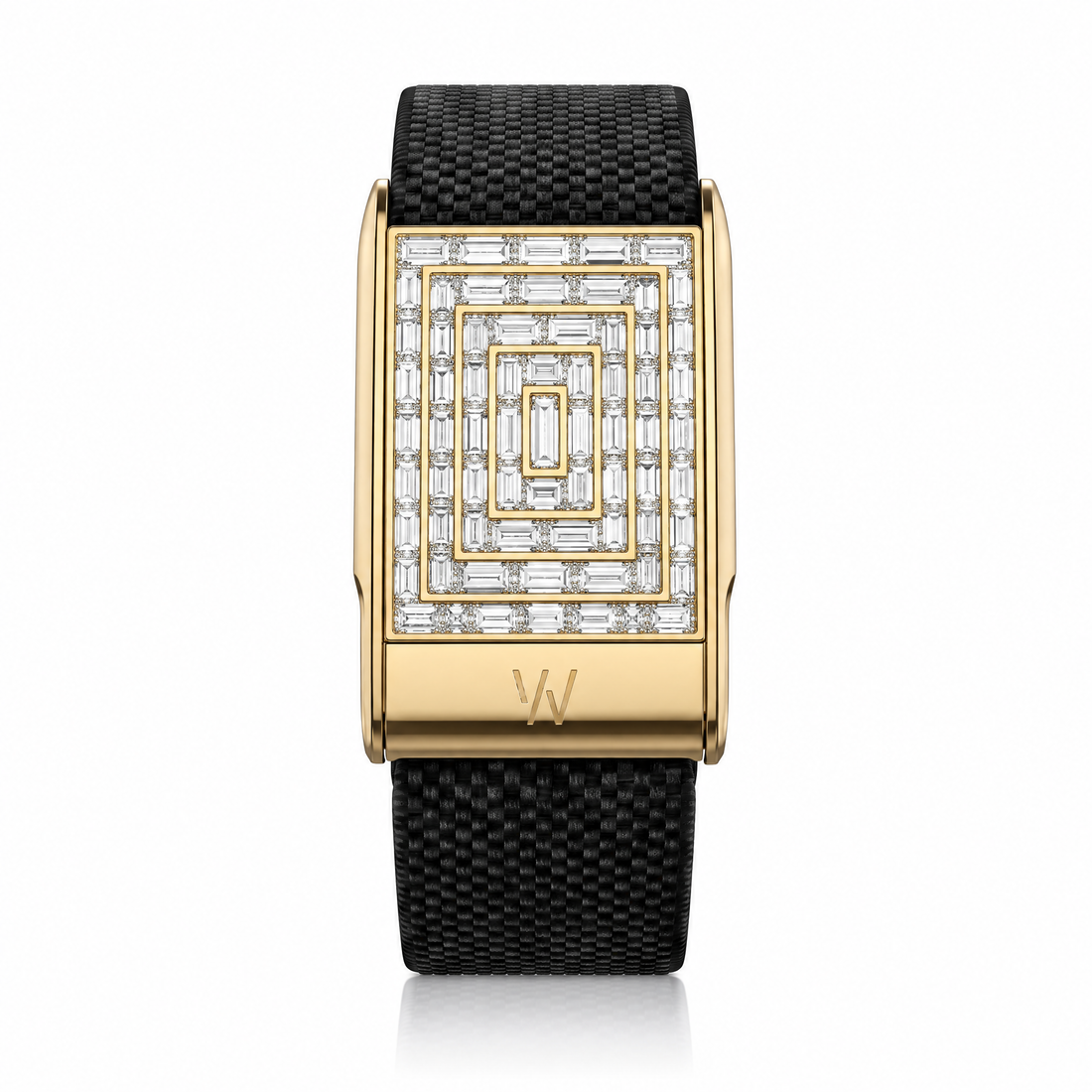 Yellow Gold Baguette Diamond WHOOP 5.0 case set with moissanite – angle view – Zius Jewels