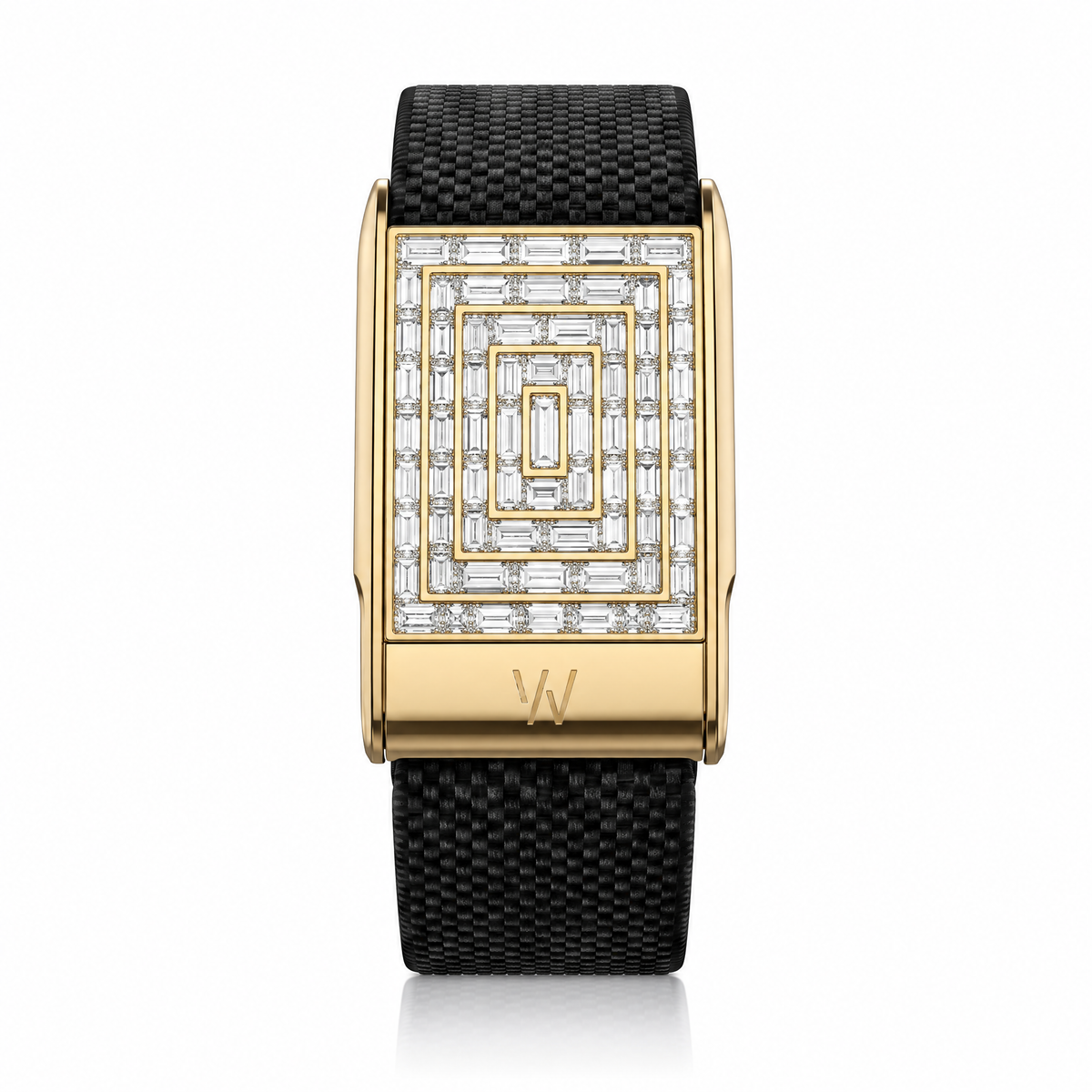 Yellow Gold Baguette Diamond WHOOP 5.0 case set with moissanite – angle view – Zius Jewels