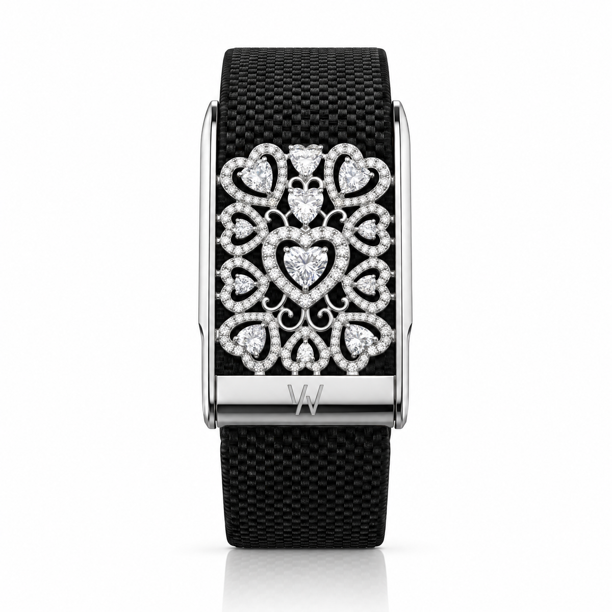 Diamond Heart Filigree WHOOP 5.0 case set with moissanite – angle view – Zius Jewels