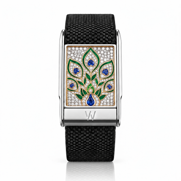 Peacock Feather Diamond WHOOP 5.0 case set with moissanite – angle view – Zius Jewels