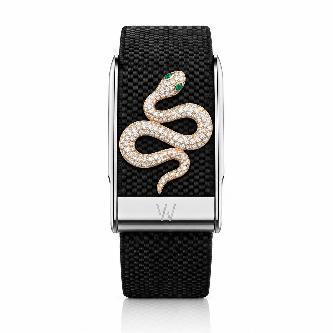 Gold Serpent Diamond WHOOP 5.0 case set with moissanite – angle view – Zius Jewels