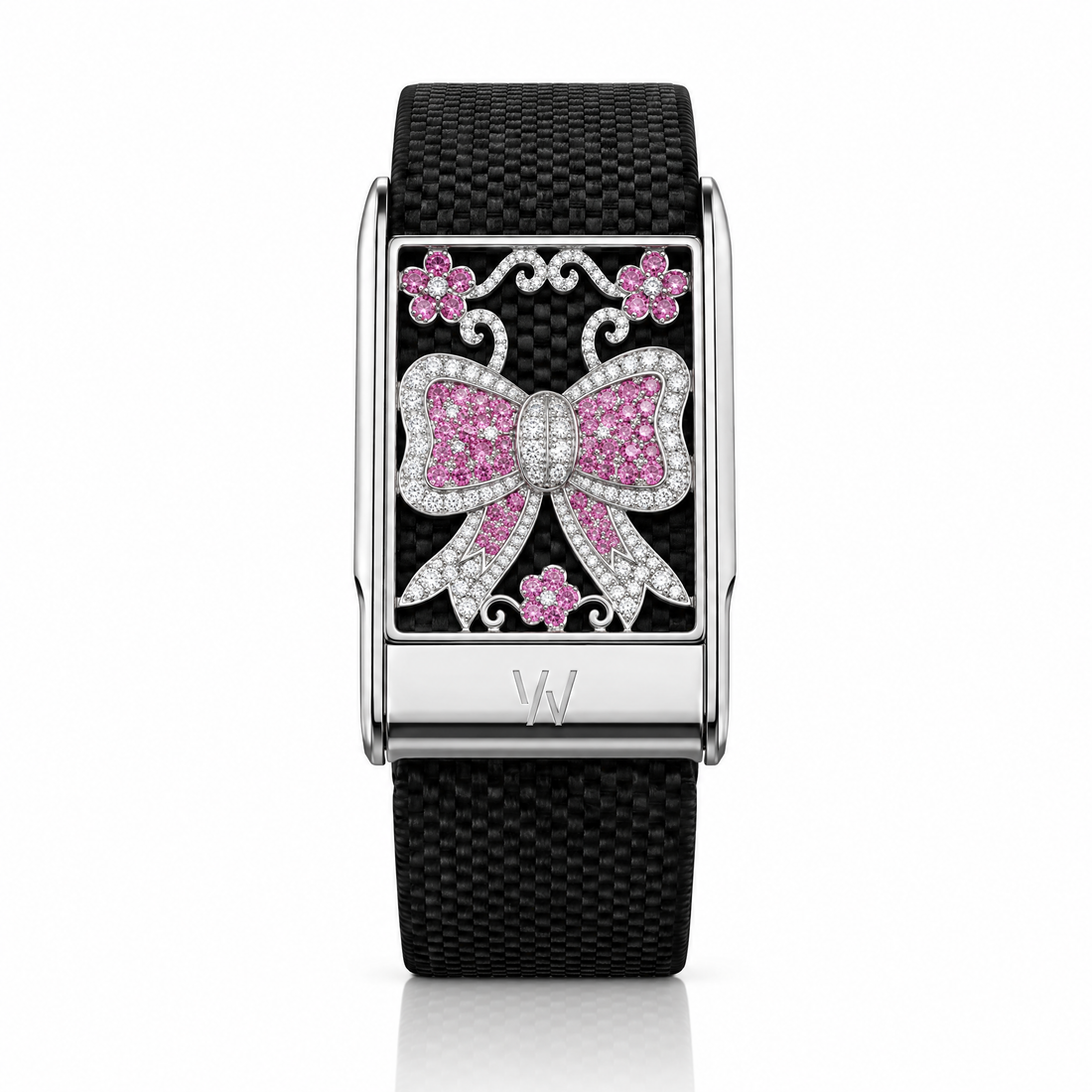Pink Bow Diamond WHOOP 5.0 case set with moissanite – angle view – Zius Jewels