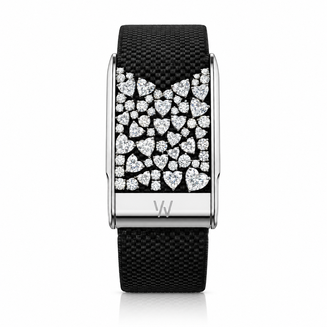 Diamond Heart Chevron WHOOP 5.0 case set with moissanite – angle view – Zius Jewels