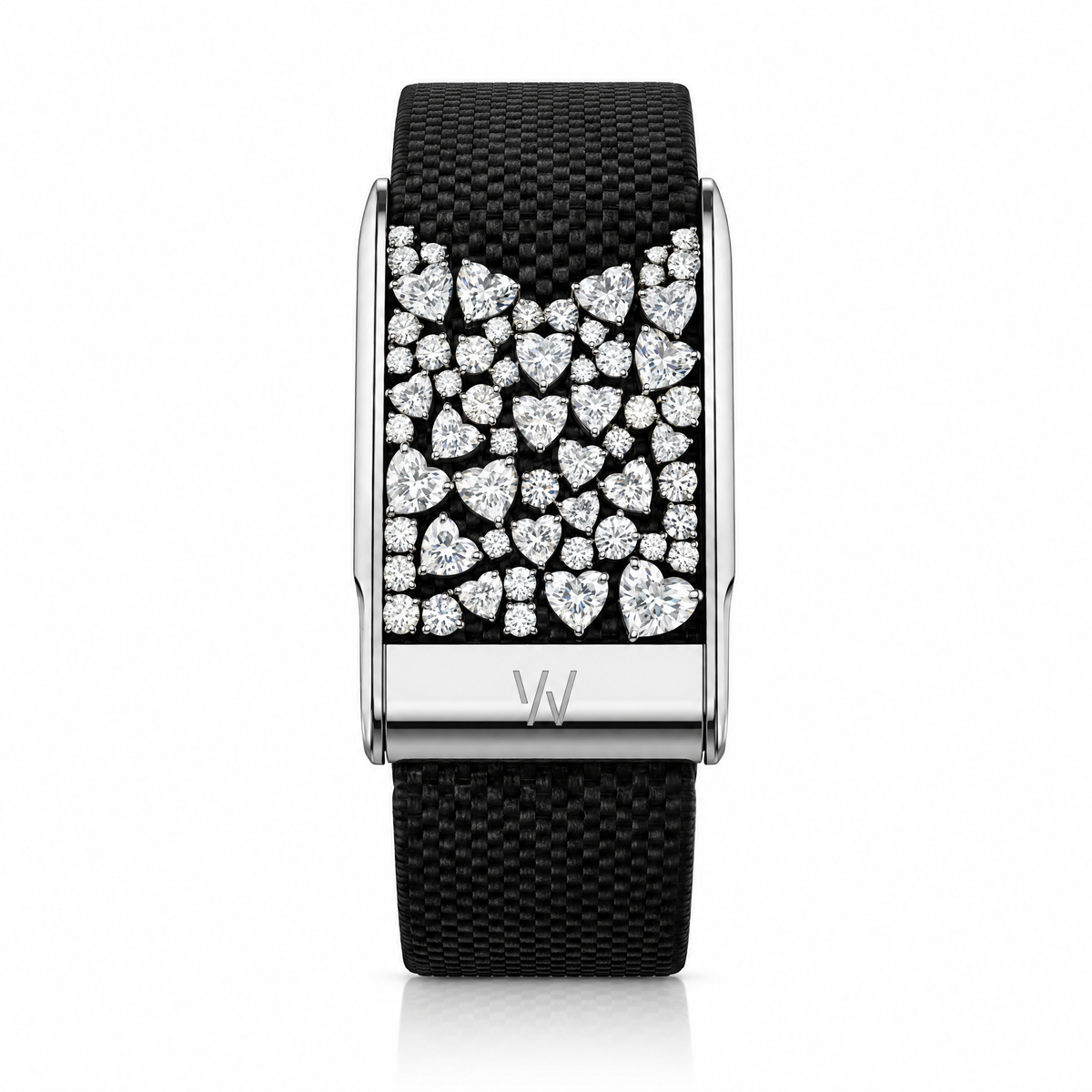 Diamond Heart Chevron WHOOP 5.0 case set with moissanite – angle view – Zius Jewels