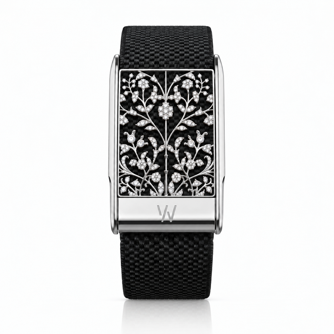 Floral Damask Diamond WHOOP 5.0 case set with moissanite – angle view – Zius Jewels