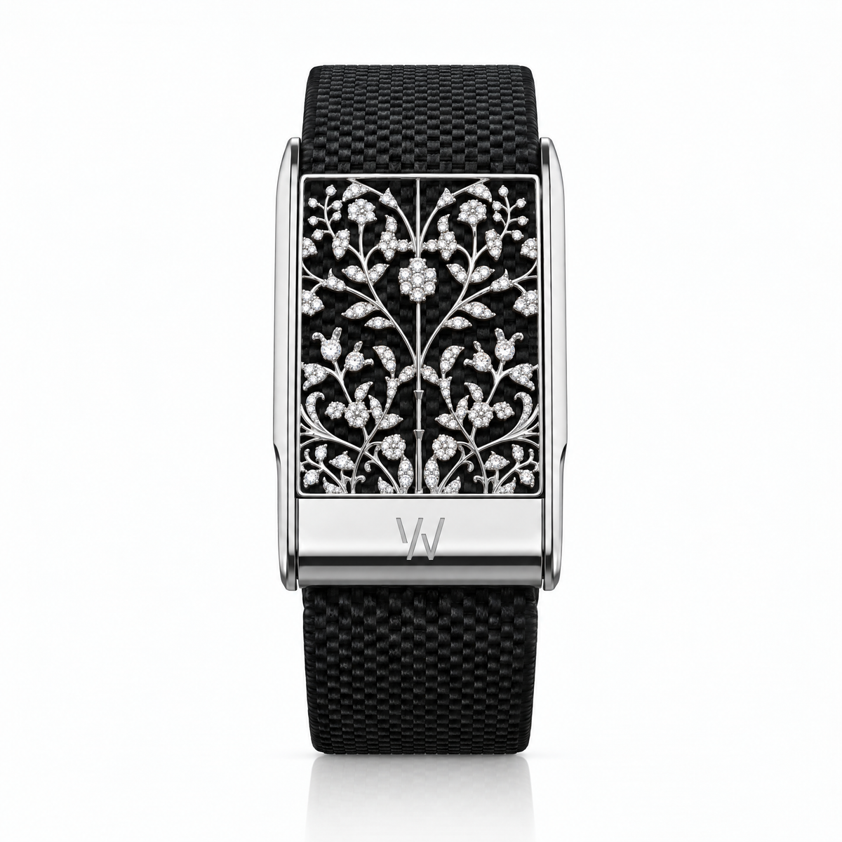 Floral Damask Diamond WHOOP 5.0 case set with moissanite – angle view – Zius Jewels