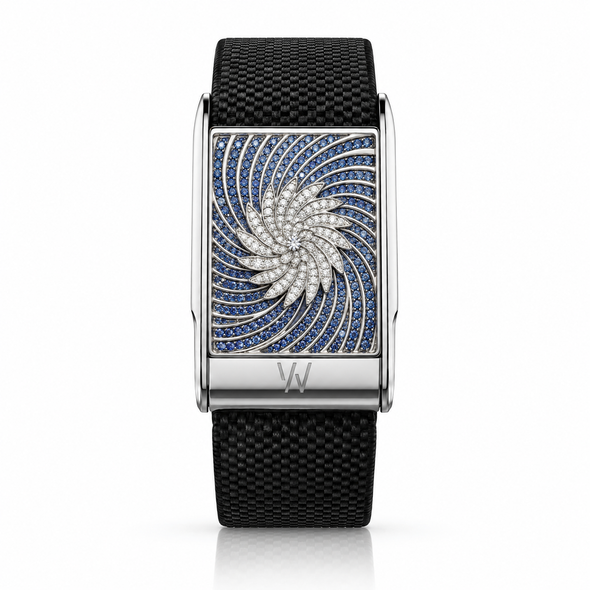 Sapphire Swirl Diamond WHOOP 5.0 case set with moissanite – angle view – Zius Jewels