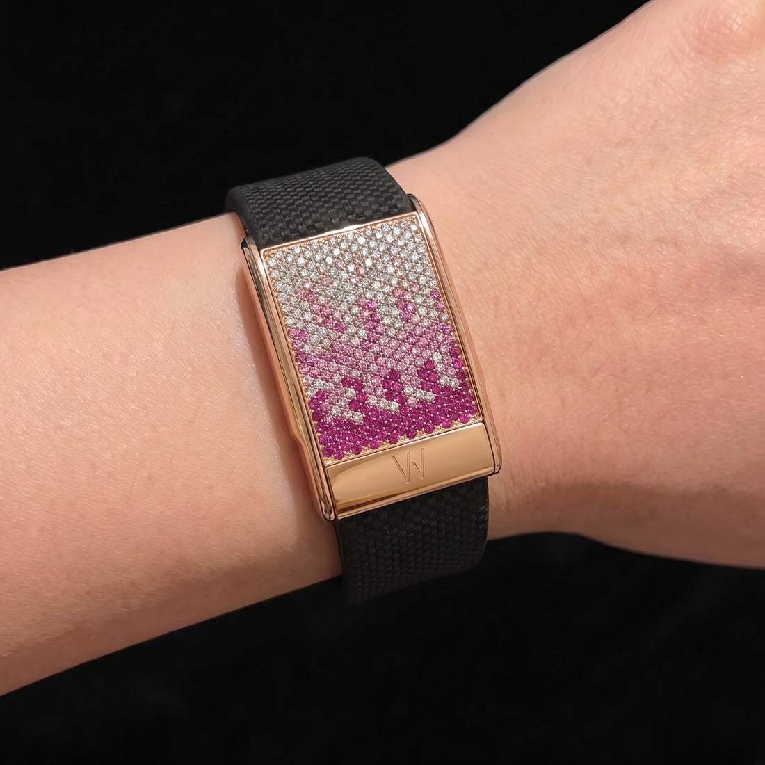 Pink Ombre Diamond WHOOP 5.0 case set with moissanite – angle view – Zius Jewels