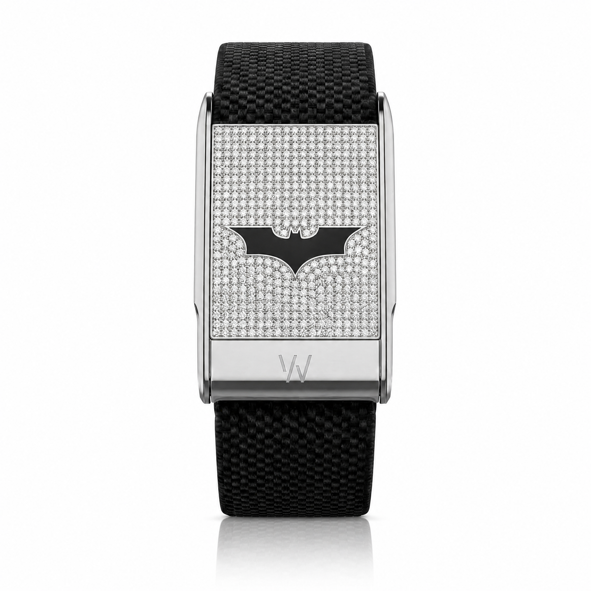Custom Logo Black Emblem Diamond WHOOP 5.0 case set with moissanite – angle view – Zius Jewels