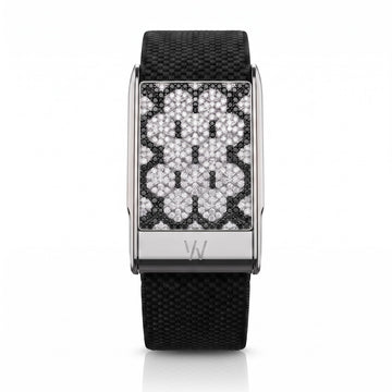 Diamond Clover Pattern WHOOP 5.0 case set with moissanite – angle view – Zius Jewels