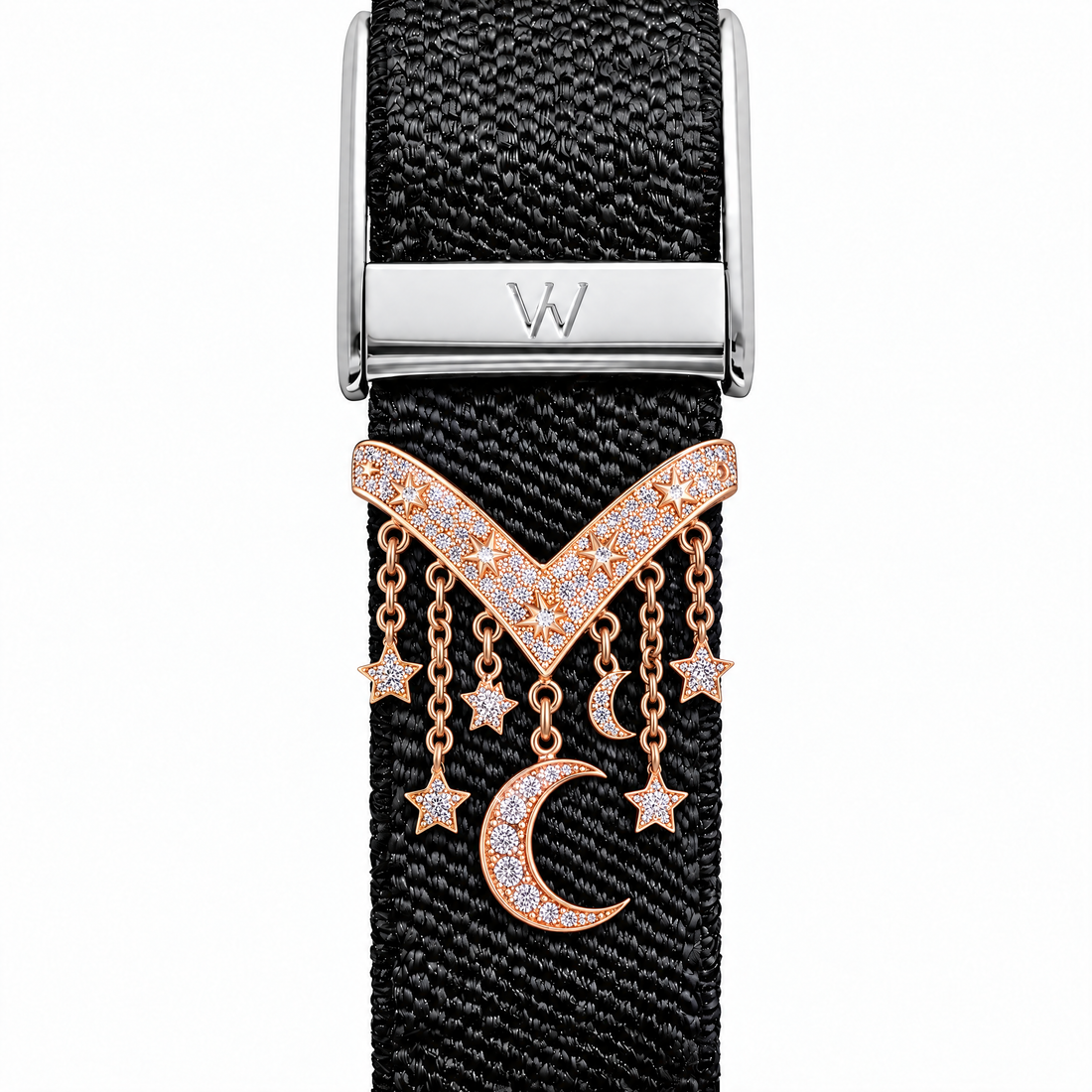 Celestial Moon and Star Cascade WHOOP charm – moissanite / lab-grown diamond strap charm for WHOOP 5.0 by Zius Jewels