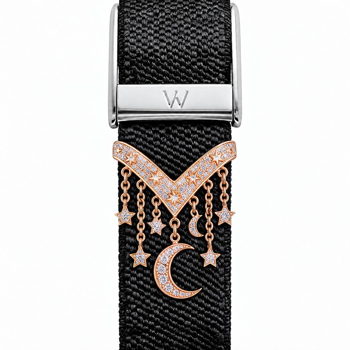 Celestial Moon and Star Cascade WHOOP charm – moissanite / lab-grown diamond strap charm for WHOOP 5.0 by Zius Jewels