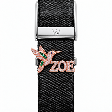 Personalized Hummingbird Nameplate WHOOP charm – moissanite / lab-grown diamond strap charm for WHOOP 5.0 by Zius Jewels