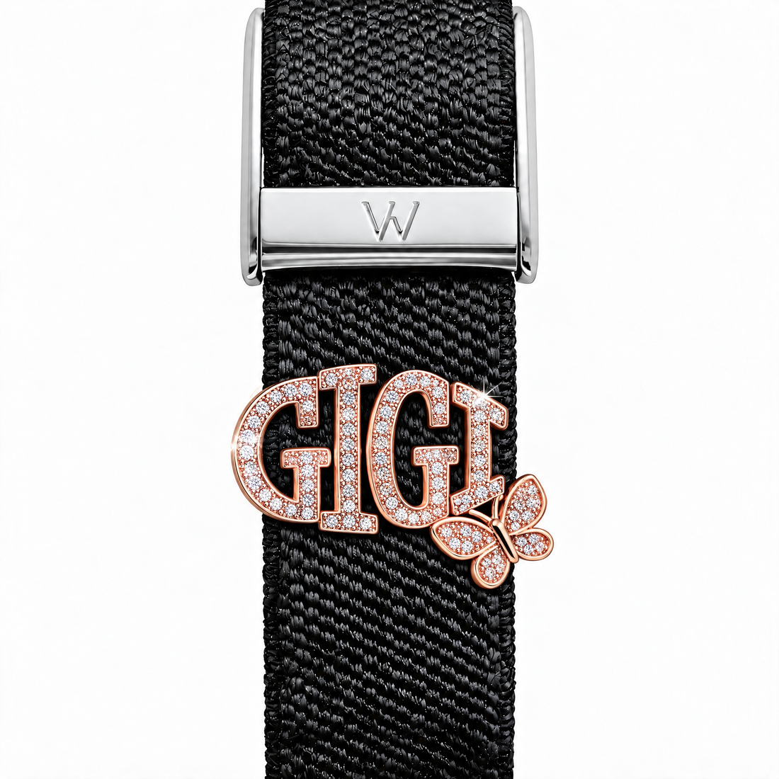 Personalized Floral Nameplate WHOOP charm – moissanite / lab-grown diamond strap charm for WHOOP 5.0 by Zius Jewels