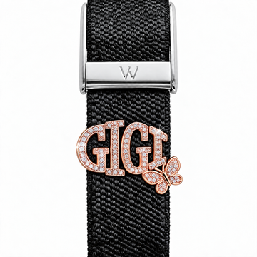 Personalized Floral Nameplate WHOOP charm – moissanite / lab-grown diamond strap charm for WHOOP 5.0 by Zius Jewels