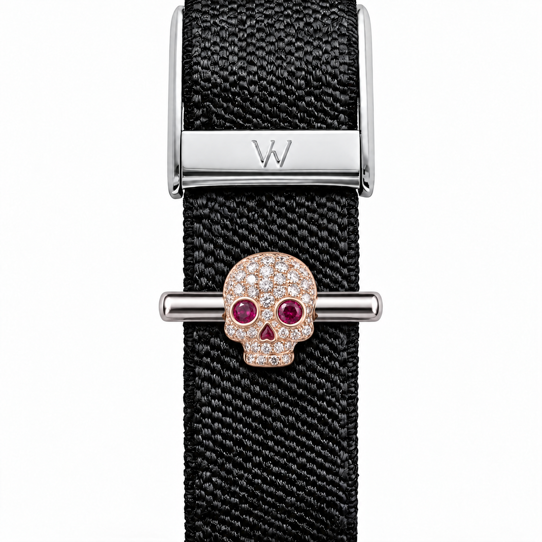 Ruby-Eyed Skull WHOOP charm – moissanite / lab-grown diamond strap charm for WHOOP 5.0 by Zius Jewels