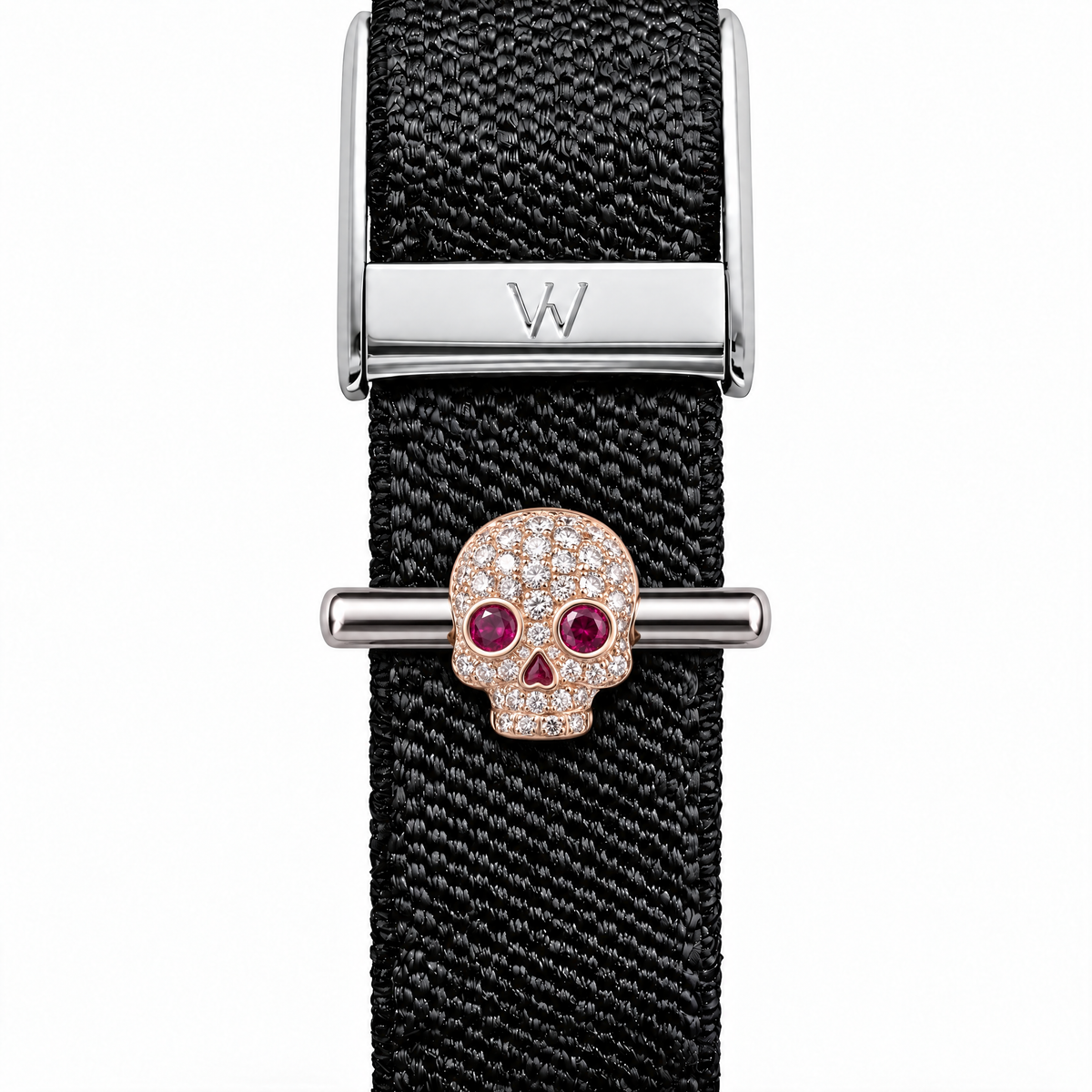 Ruby-Eyed Skull WHOOP charm – moissanite / lab-grown diamond strap charm for WHOOP 5.0 by Zius Jewels