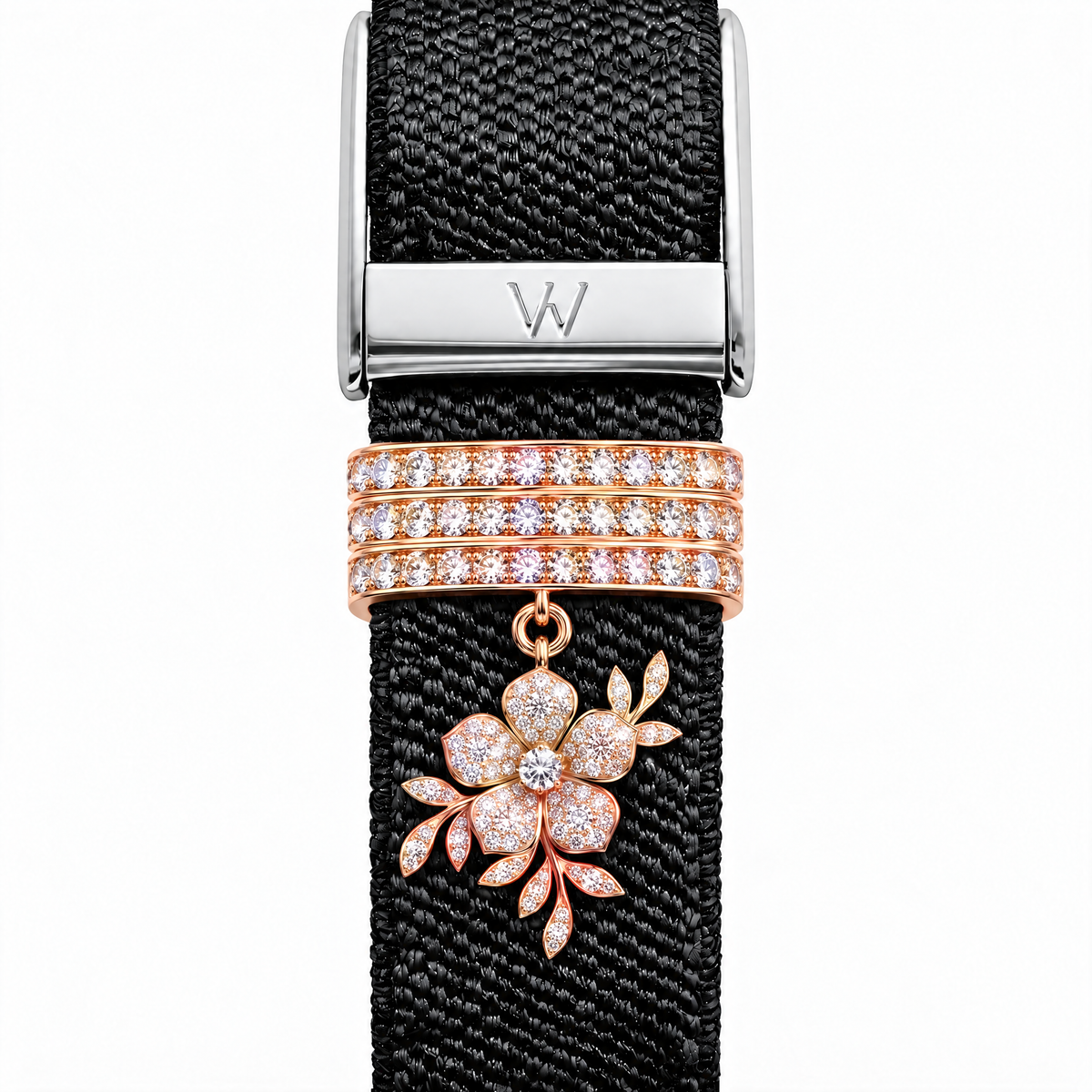 Tennis Bar and Floral Drop WHOOP charm – moissanite / lab-grown diamond strap charm for WHOOP 5.0 by Zius Jewels