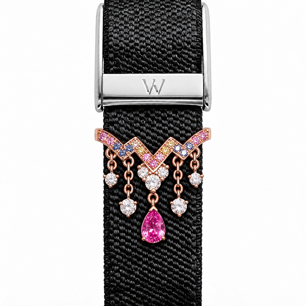 Pink Heart Chevron Cascade WHOOP charm – moissanite / lab-grown diamond strap charm for WHOOP 5.0 by Zius Jewels