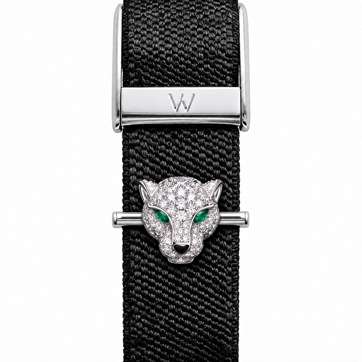 Emerald-Eyed Panther WHOOP charm – moissanite / lab-grown diamond strap charm for WHOOP 5.0 by Zius Jewels