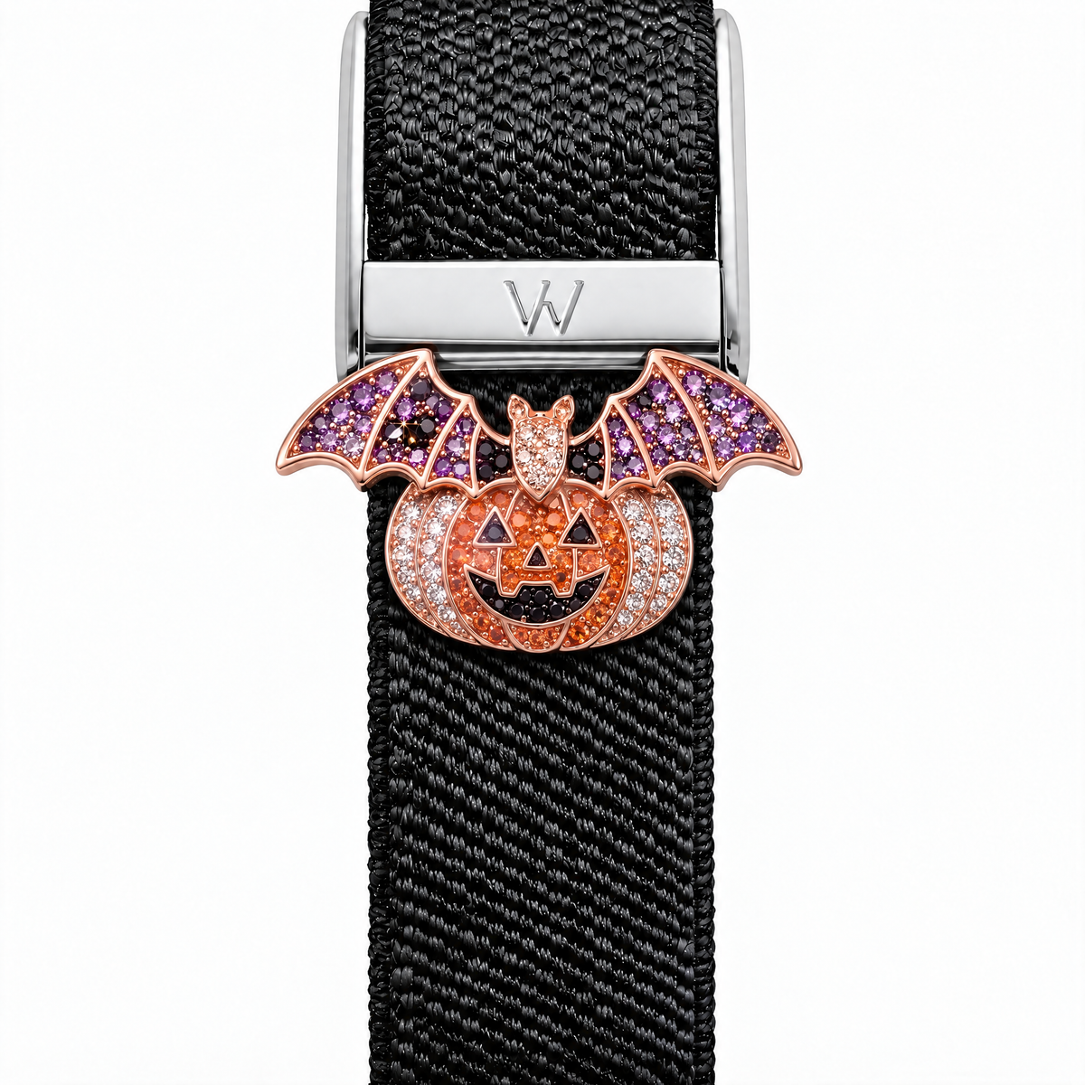 Bat and Jack-o-Lantern WHOOP charm – moissanite / lab-grown diamond strap charm for WHOOP 5.0 by Zius Jewels