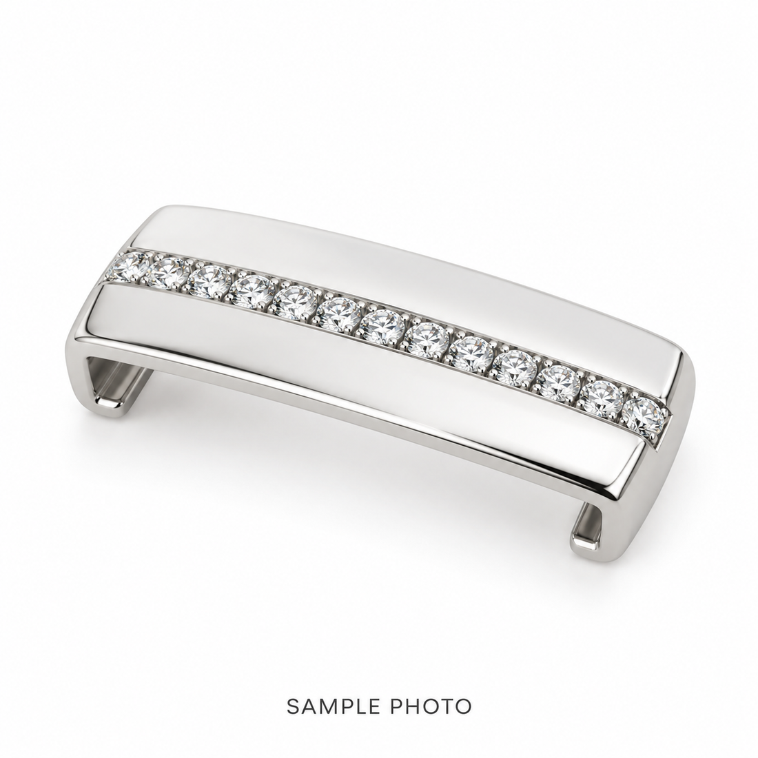 Illustrative sample photo of a WHOOP single-line diamond clasp; final design may vary.
