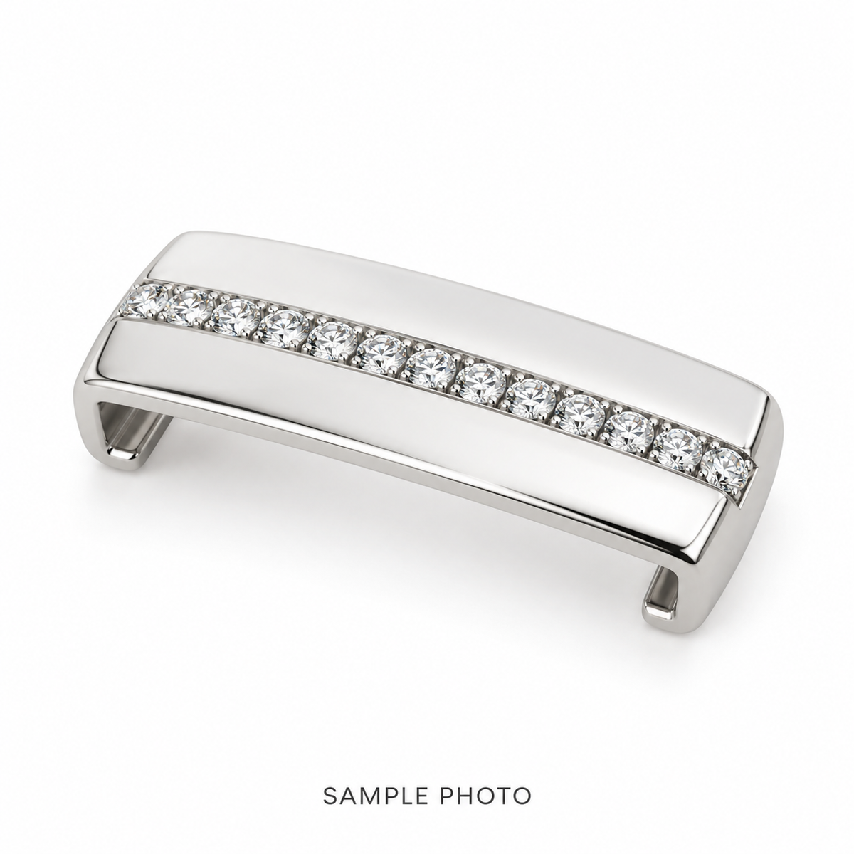 Illustrative sample photo of a WHOOP single-line diamond clasp; final design may vary.